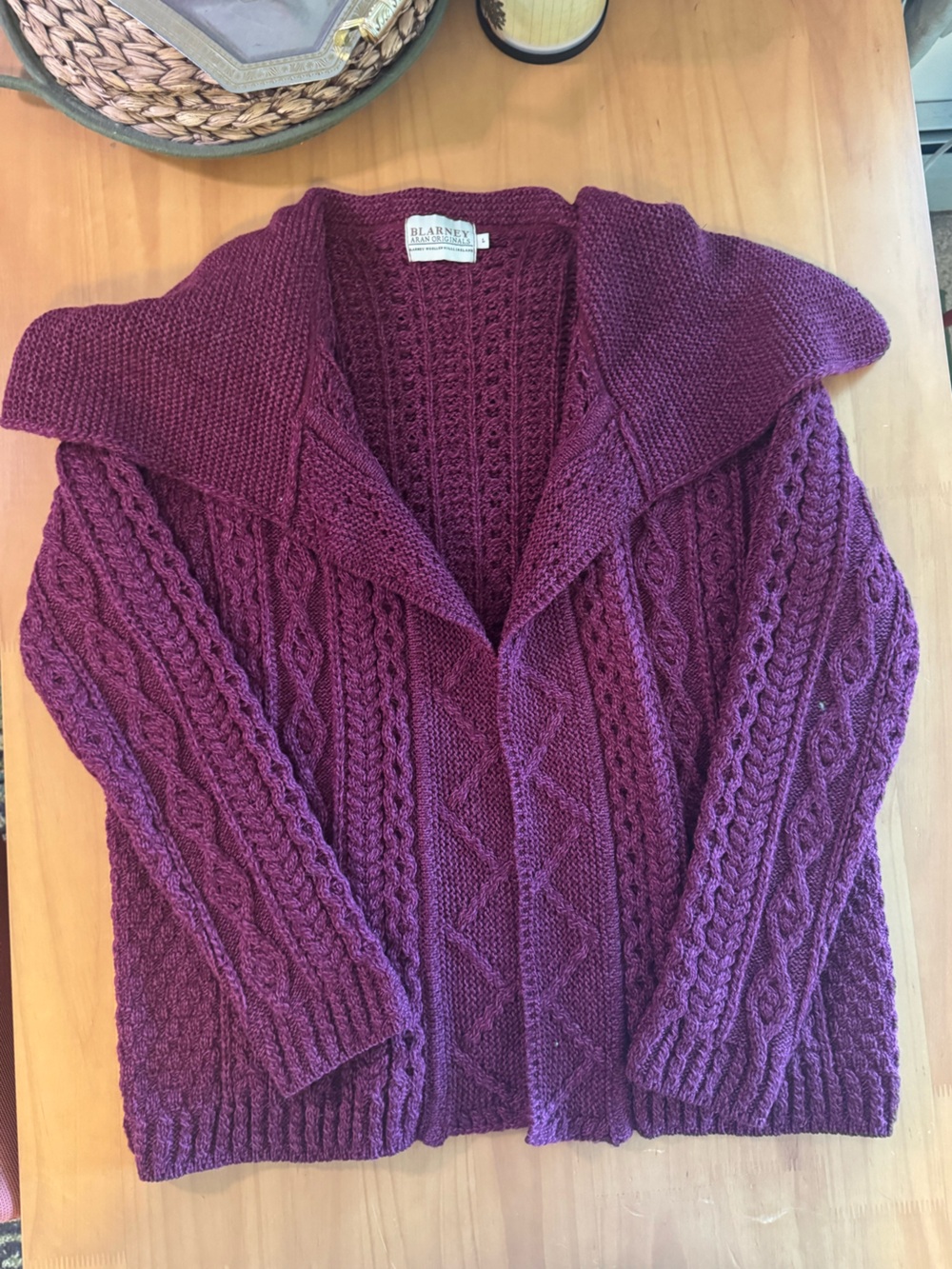 Purple Cable-Knit Blarney 100% Wool Sweater